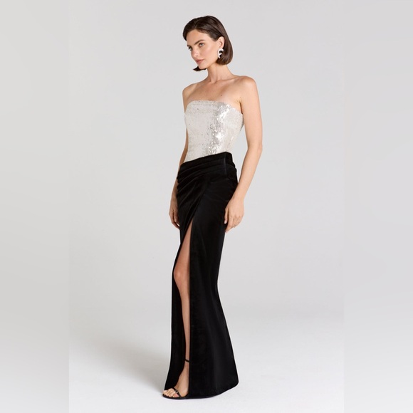 NADINE MERABI Silver and Black Strapless Dress - Picture 3 of 11